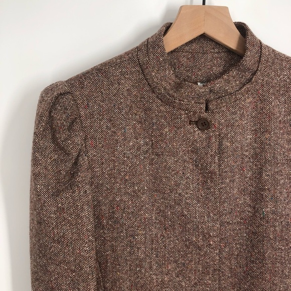VINTAGE PAT HILTON Tweed Suit Jacket Blazer Brown Puff Embroidered Size 7/8 - Picture 2 of 13